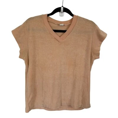 Vintage 70s Peach Terry Cloth V-Neck Top Size M Apricot Retro Sporty EUC - Image 1 of 2