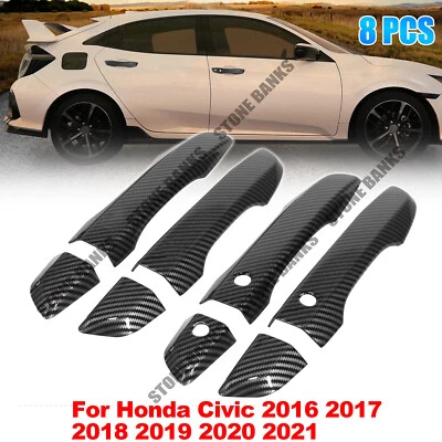 8pcs Carbon Fiber Door Handle Cover for Honda Civic 2016-2021 w/ Smart Key Hole - Image 1 of 4