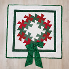 Vintage Christmas Tapestry Wreath Wall Hanging Large Quilted Cotton Fabric Green
