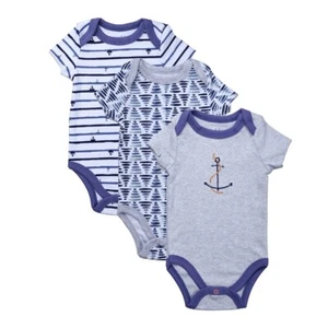 Paquete de 3 body de manga corta para bebé niño Asher and Olivia - rayas azules - Imagen 1 de 7