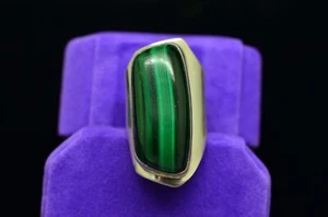 925 Sterling Silver Green Malachite Solitaire Ring Band size 5.5 ADJ - Picture 1 of 5