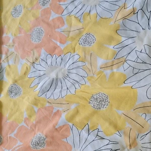 Vtg 60s 70s Mid Century Modern Orange, Yellow Floral 57" Round Tablecloth Fringe - Picture 1 of 9