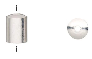 Cord End, 100 Silver Plated Brass 8x6mm Cord End Caps with 5mm Inside Diameter - Picture 1 of 3