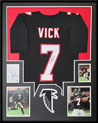 FRAMED ATLANTA FALCONS MICHAEL VICK AUTOGRAPHED JERSEY JSA COA - Image 1 of 4