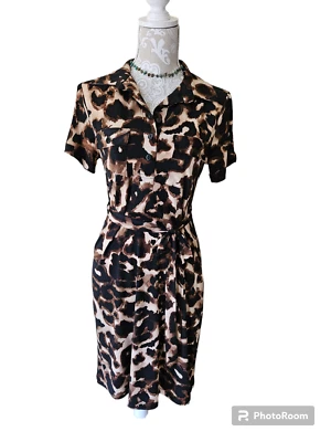 Vestido Camisa En Focus Studio Feminino Tamanho 8 Estampa Animal Manga Boné Cinto - Imagem 1 de 4