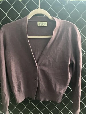 Cárdigan Suéter Benetton Púrpura Mezcla Lana Angora Talla XS Foto 1 de 4