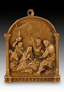 Devotional plaque, Birth of Christ. Bronze. 19th century. - Picture 1 of 2