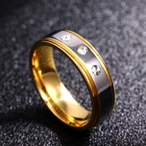 18K Gold&Silver 6MM Women's White AAA Cz Titanium Steel Engagement Ring Sz 5-10 - Picture 1 of 10