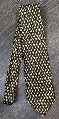 Banana Republic Men's Silk Tie with Penguins Brown Green  Made Italy (407) - Image 1 of 2