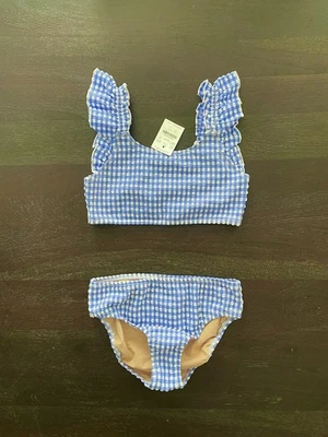 NEW J Crew CrewCuts Girls Swimsuit - size 8 - Blue Seeesucker Two Piece Bikini - Image 1 of 3