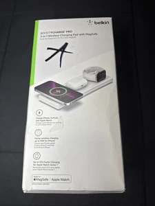 Belkin Boost Charge Pro 3-in-1 Wireless Charging Pad w/ Magsafe White - Picture 1 of 3