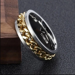 Anillo de alianza de boda de titanio para hombre en tono café cadena cubana elegante ajuste cómodo 11 m - Imagen 1 de 6