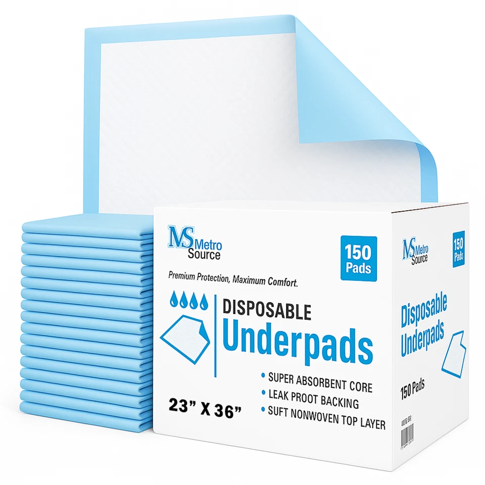 Metro Source 23x36 Disposable Underpads 150 Count | Absorbent Bed Pads Leakproof - Image 1 of 4