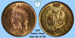 1907 1C Indian Head Cent PCGS MS64RB - Stunning Amber, Red, & Browns! - Picture 1 of 12