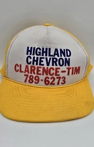 Vintage Chevron Highland gelb Druckknopflasche Truckermütze Eastern Ky Local. Ungewaschen - Bild 1 von 5