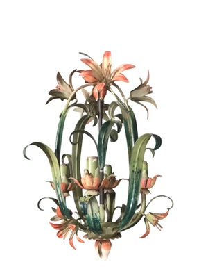 Vintage Authentic Italian Tole Metal Lilies Floral Petite Chandelier - Image 1 of 4