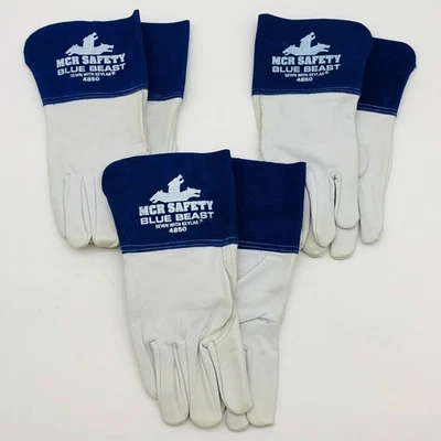 MCR Safety 4850 Welding Gloves Sz XL Blue Beast Leather Goat Mig Tig 3 Pairs - Image 1 of 4