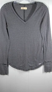 Hollister Shirt Teens S Black Striped Stretch Coquette Y2K 90's Bella Twilight - Picture 1 of 12