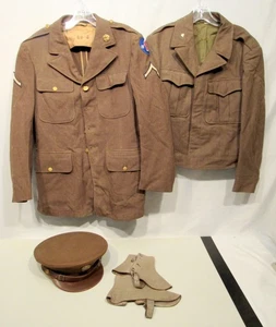ORIG VINTAGE WWII ARMY UNIFORM PIECES-DRESS JACKET-OUTER JACKET-HAT  (EZS003608) - Picture 1 of 12