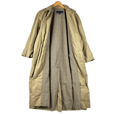 Gabardina vintage años 90 Ralph Lauren para hombre mediana beige pata de gallo forrada a cuadros Foto 1 de 4
