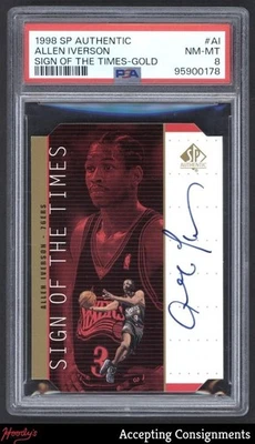 1998-99 SP Authentic Sign of the Times Gold #AI Allen Iverson ON CARD AUTO PSA 8 - Image 1 of 2