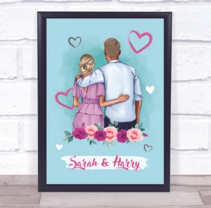 Pink Blue Roses Romantic Gift For Him or Her Personalised Couple Print - Picture 1 of 5