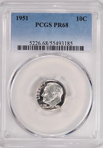 1951 Roosevelt Dime Proof PCGS PR68 PF 68 Gem Coin 10C - Picture 1 of 2