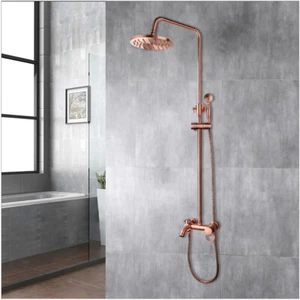 8" Rain Shower Faucet System Antique Copper Round Shower Head 3-Way Mixer Set - Picture 1 of 12