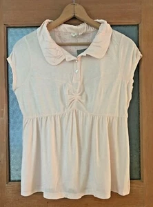 Anthropologie Top L LITLE YELLOW BUTTON Polo Shirt Ruched Peplum Button Pink NWT - Picture 1 of 3