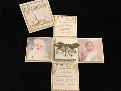 TWIN BAPTISM, FIRST COMMUNION, BABY SHOWER,BIRTHDAY, EXPLODING BOX INVITATIONS - Image 1 of 4