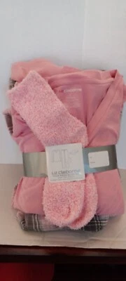 Liz Claiborne Nuevo Juego de Dormir 4 Piezas Manta Camisa, Pantalones, Calcetines Rosa y Gris Para Mujer L Foto 1 de 4