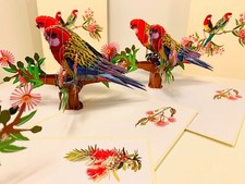 Origami Pop Cards Eastern Rosella Bird 3D Pop Up Greeting Card Merry Christmas