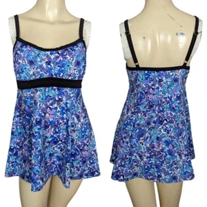 Fit 4 U Swim Dress Skirt Size 8 Blue Black Floral Adjustable Straps - Picture 1 of 18