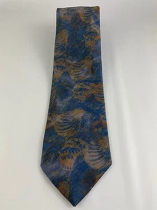 Oscar de la Renta Polyester Krawatte blau mit dunkelgoldenem Muschelmuster 56" x 3-1/2" - Bild 1 von 6