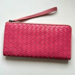 Hermosa Cartera Larga BOTTEGA VENETA Cuero Auténtico Intrecciato Rosa - Imagen 1 de 8