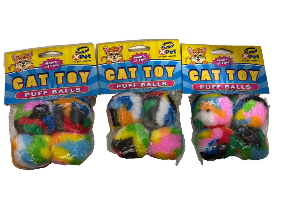 X's 3 Vo-toys Rainbow Puff Ball Cat Toy Lightweight Balls 4 Pack Colorful 1.5" - Image 1 of 1