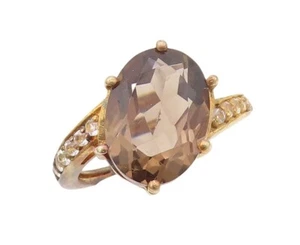 925 Sterling Silver Vintage Ring Gold Plated Smoky Quartz & Topaz Sz 7 RG30386 - Picture 1 of 8