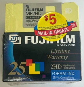 FUJIFILM 3.5" IBM Formatted Floppy Disks 1.44 MB 2HD 25-Pack Box Color Disks - Photo 1/3