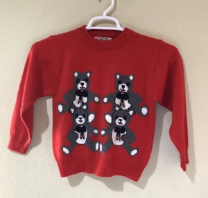 Kids Red Ultra Soft Knit Teddy Bear Pull Over Sweater Unisex Sz 8/10 z8 - Picture 1 of 6