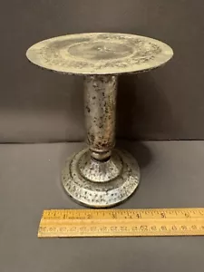 VELA PEDESTAL COLUMNA METAL PLATA MARTILLADA, SOPORTE PARA PLATO PASTEL VINTAGE - Imagen 1 de 6