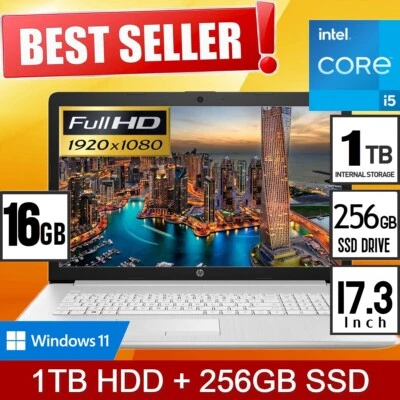 16GB HP Laptop 17.3" Full-HD Intel Core i5-1135G7 1TB HD + 256GB SSD Windows 11 - Image 1 of 4
