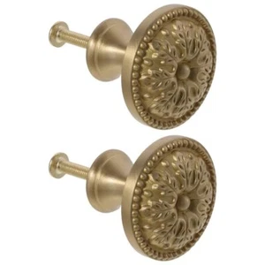 Cabinet Knobs 2pcs Gold Durable Round Door Pulls Euro Style Brass Drawer Hand... - Picture 1 of 7