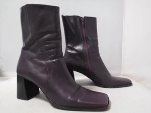 PM3 VTG 90s Y2K Sam & Libby Square Toe Chunky Heel Eggplant Purple Zip Boots 10 - Picture 1 of 24