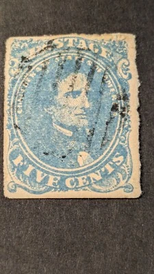 Sello Confederado de Estados Unidos #4b variedad azul lechoso, 4 márgenes con cancelación de luz, delgado Foto 1 de 2