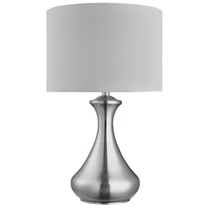 Lampada Scrivania Contemporanea Tocco Acciaio Argento Tessuto Bianco 1 Luce E14 - Foto 1 di 3