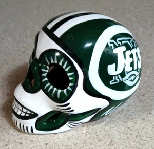 New York Jets Terra Cotta Painted Day of the Dead Skull 6"L - Picture 1 of 7