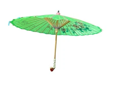 Traditional Chinese Style Bamboo Oil Paper Umbrella Parasol 32" Green Floral Des - Image 1 of 4