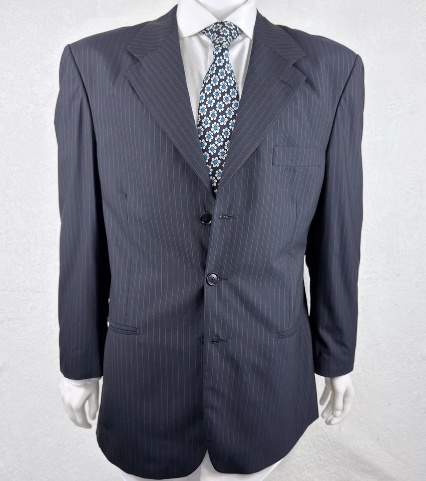 Jaqueta masculina Ing Loro Piana lã da Tasmânia listrada marinha 44 R 2 botões em excelente estado usado - Imagem 1 de 4