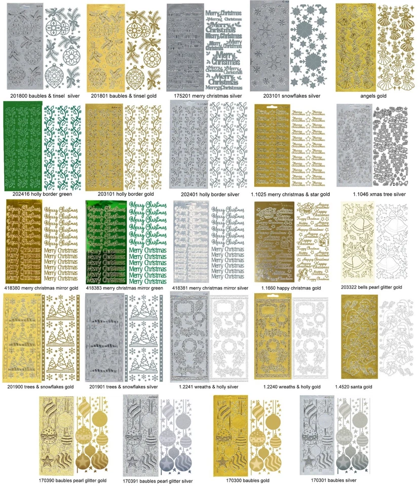CHRISTMAS PEEL OFF STICKERS -TREES/HOLLY/SNOWFLAKES/BELLS /BAUBLES ETC