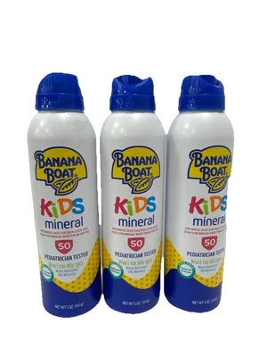Spray protector solar mineral Banana Boat Kids, 5 oz FPS 50, CADUCIDAD 5/2027, paquete de 1 o 3 Foto 1 de 4